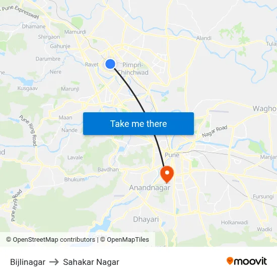 Bijlinagar to Sahakar Nagar map