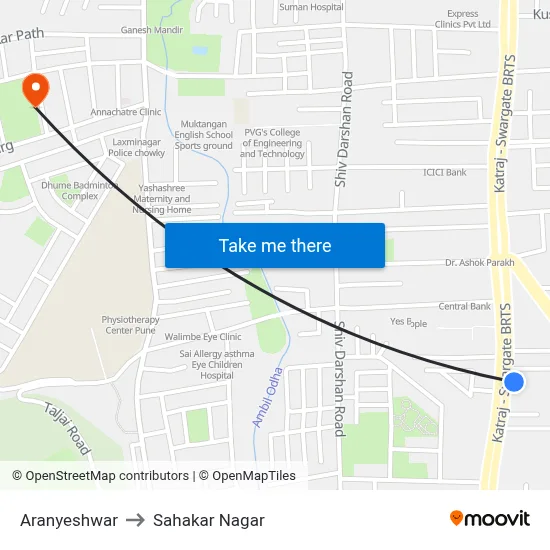 Aranyeshwar to Sahakar Nagar map