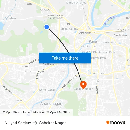 Niljyoti to Sahakar Nagar map