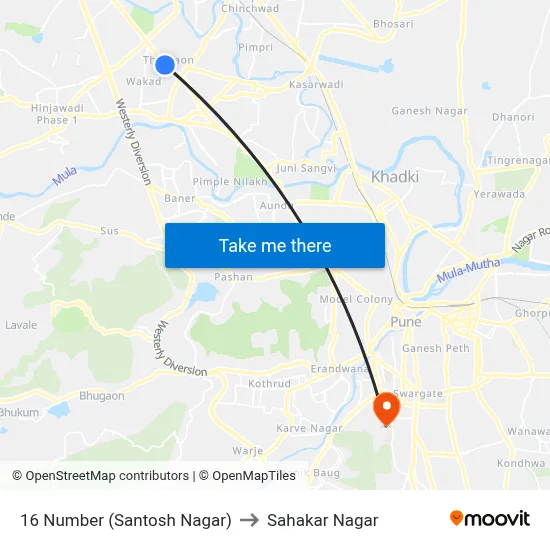 16 Number (Santosh Nagar) to Sahakar Nagar map