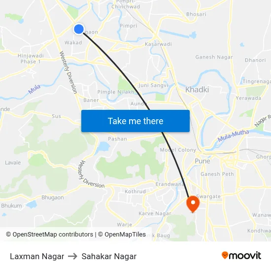 Laxman Nagar to Sahakar Nagar map