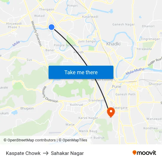 Kaspate Chowk to Sahakar Nagar map