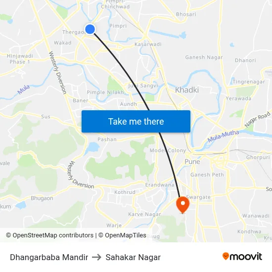 Dhangarbaba Mandir to Sahakar Nagar map