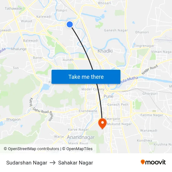 Sudarshan Nagar to Sahakar Nagar map
