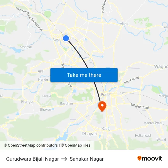 Gurudwara Bijali Nagar to Sahakar Nagar map
