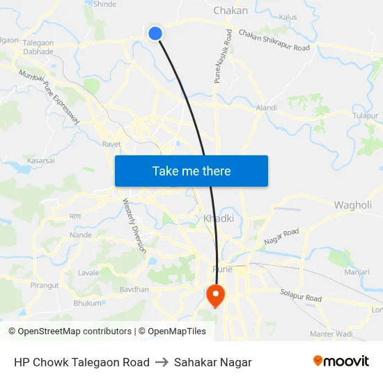 HP Chowk Talegaon Road to Sahakar Nagar map