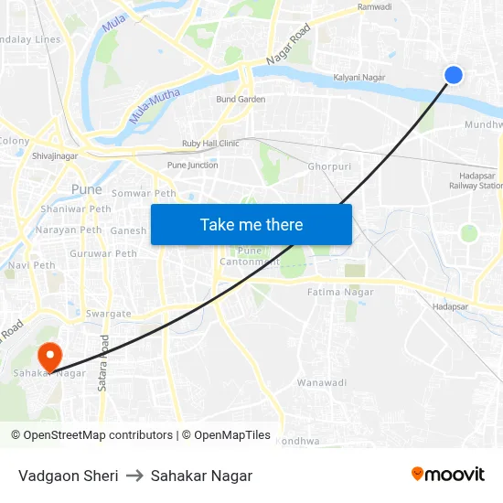 Vadgaon Sheri to Sahakar Nagar map