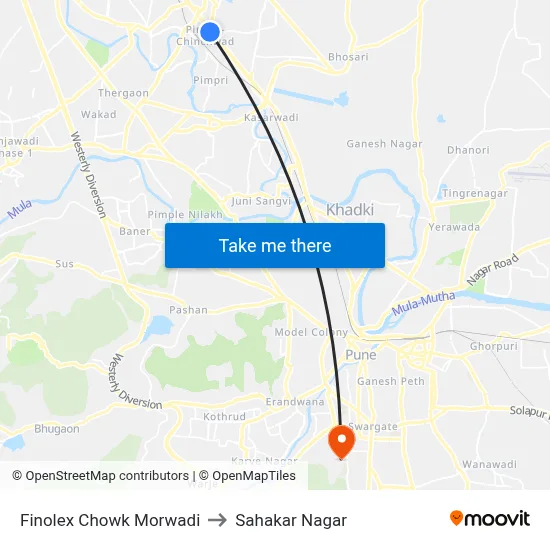 Finolex Chowk Morwadi to Sahakar Nagar map