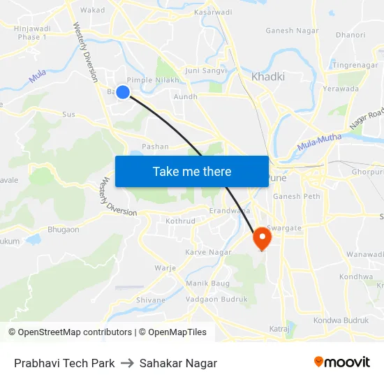 Prabhavi Tech Park to Sahakar Nagar map