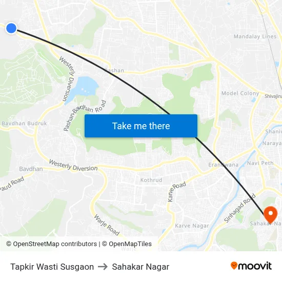 Tapkir Wasti Susgaon to Sahakar Nagar map