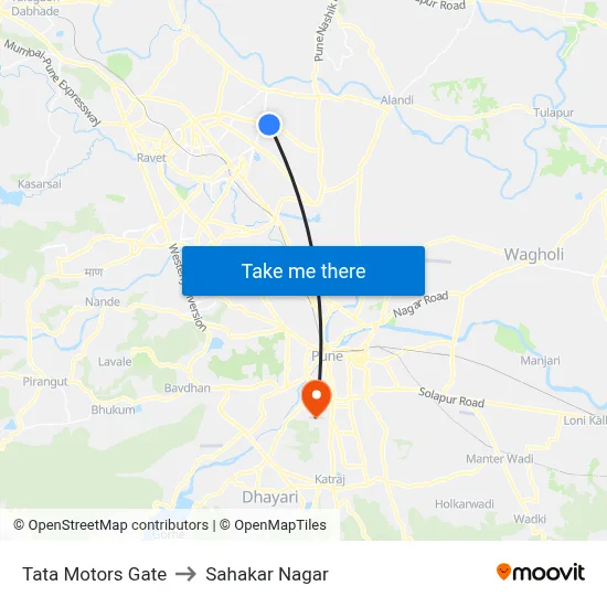 Tata Motors Gate to Sahakar Nagar map