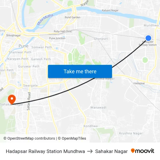 Hadapsar Railway Station Mundhwa to Sahakar Nagar map