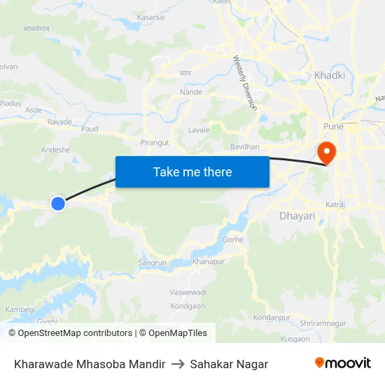 Kharawade Mhasoba Mandir to Sahakar Nagar map