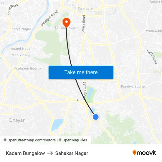 Kadam Bungalow to Sahakar Nagar map