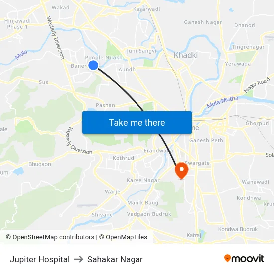 Jupiter Hospital to Sahakar Nagar map