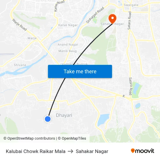 Kalubai Chowk Raikar Mala to Sahakar Nagar map