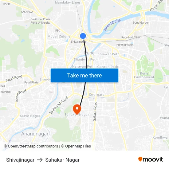 Shivajinagar to Sahakar Nagar map