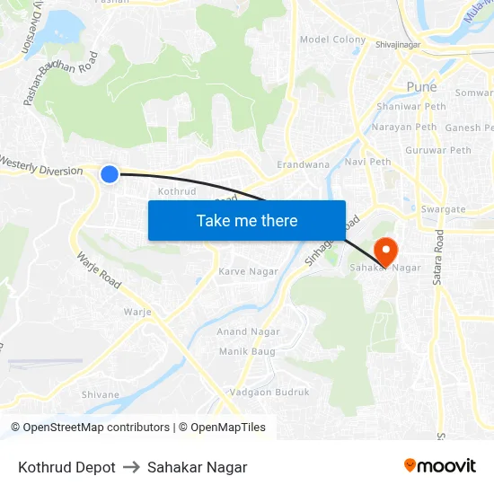 Kothrud Depot to Sahakar Nagar map