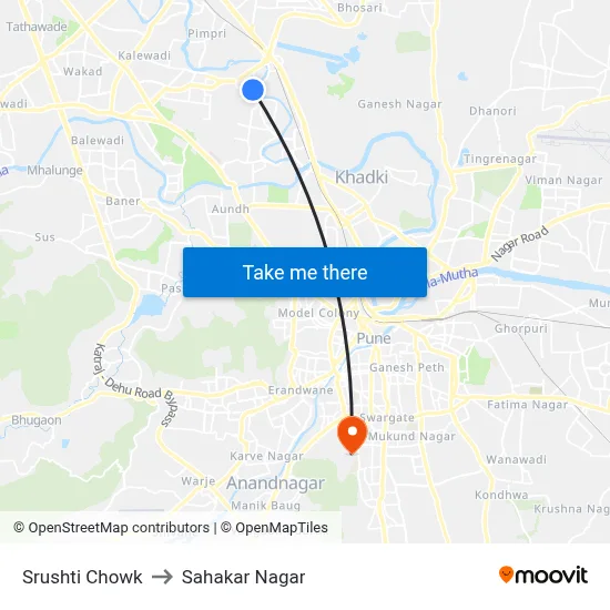 Srushti Chowk to Sahakar Nagar map