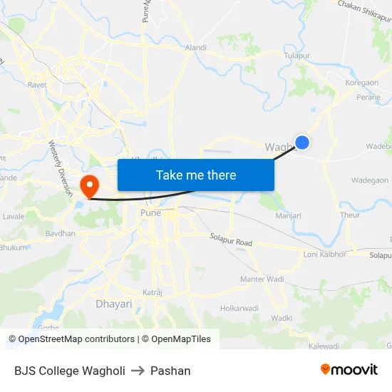 BJS College Wagholi to Pashan map