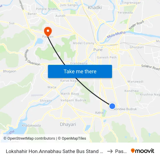 Lokshahir Hon.Annabhau Sathe Bus Stand Upper Depot to Pashan map