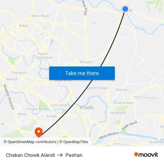 Chakan Chowk Alandi to Pashan map
