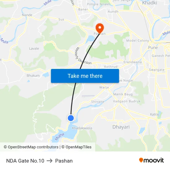 NDA Gate No.10 to Pashan map