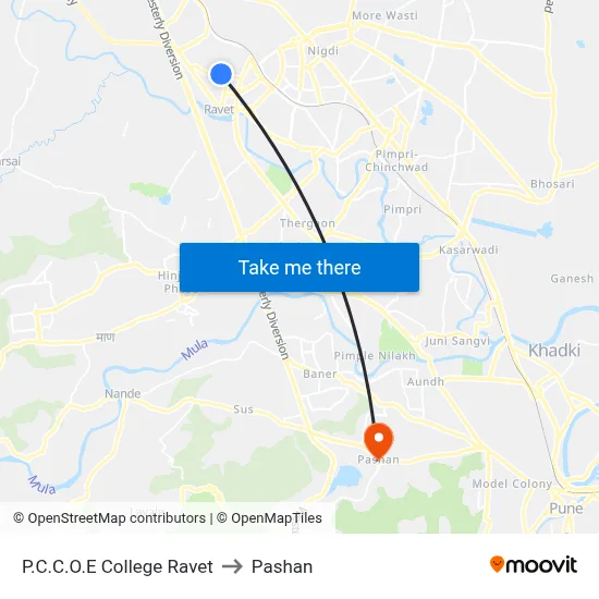 P.C.C.O.E College Ravet to Pashan map