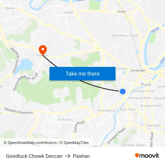 Goodluck Chowk Deccan to Pashan map
