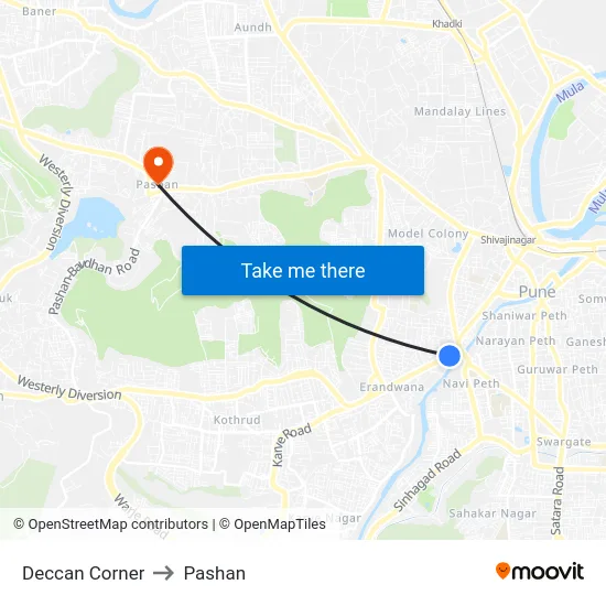 Deccan Corner to Pashan map