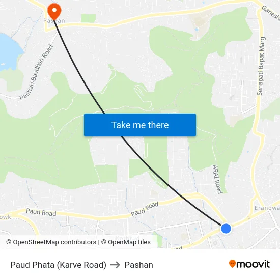 Paud Phata (Karve Road) to Pashan map