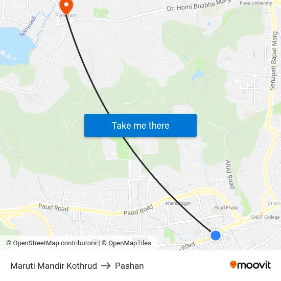 Maruti Mandir Kothrud to Pashan map