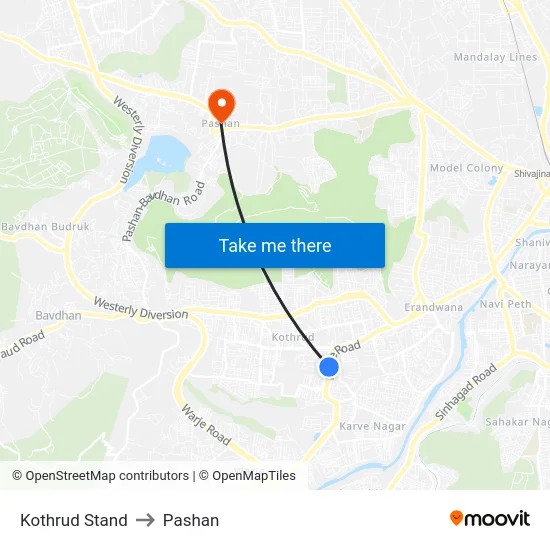 Kothrud Stand to Pashan map