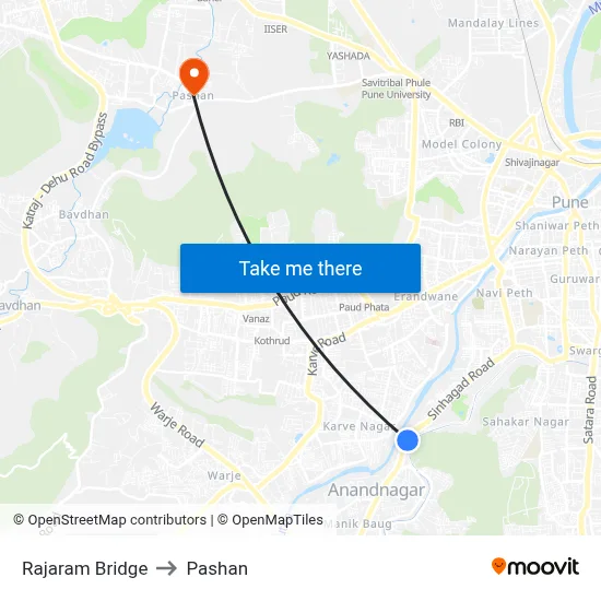 Rajaram Bridge to Pashan map