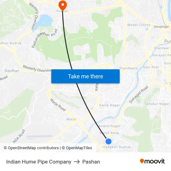Indian Hume Pipe Company to Pashan map