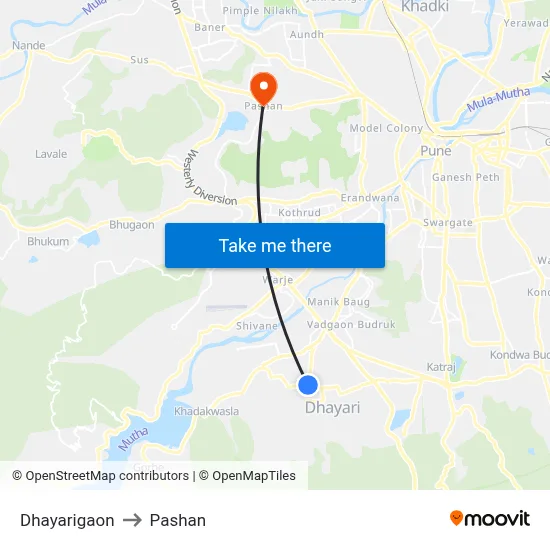 Dhayarigaon to Pashan map