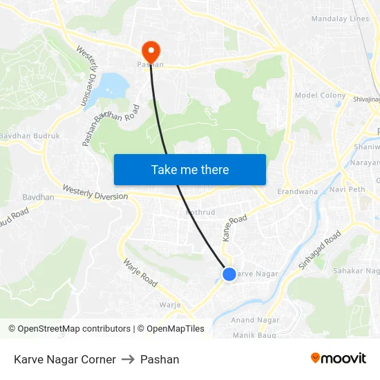 Karve Nagar Corner to Pashan map