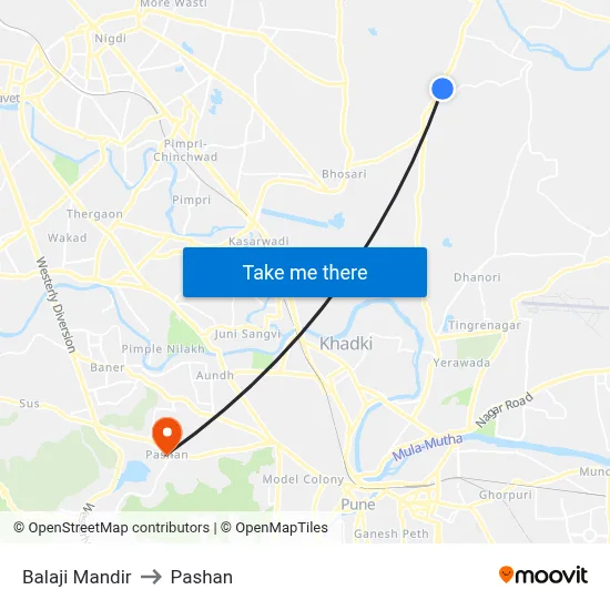 Balaji Mandir to Pashan map