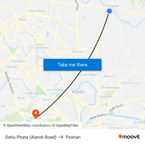 Dehu Phata (Alandi Road) to Pashan map