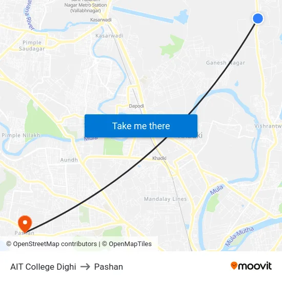 AIT College Dighi to Pashan map