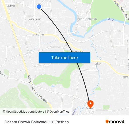 Dasara Chowk Balewadi to Pashan map