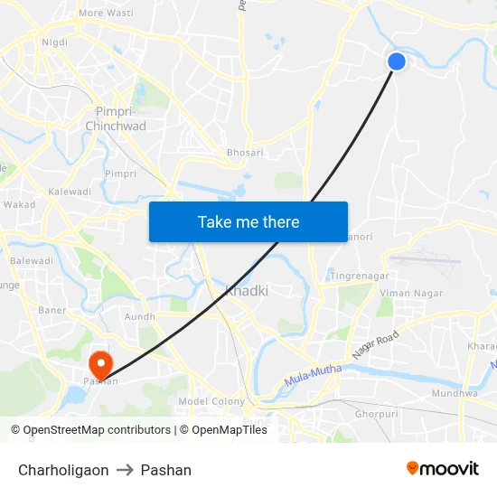 Charholigaon to Pashan map