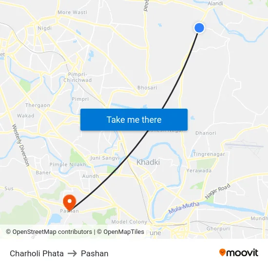 Charholi Phata to Pashan map