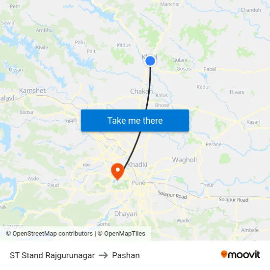 ST Stand Rajgurunagar to Pashan map
