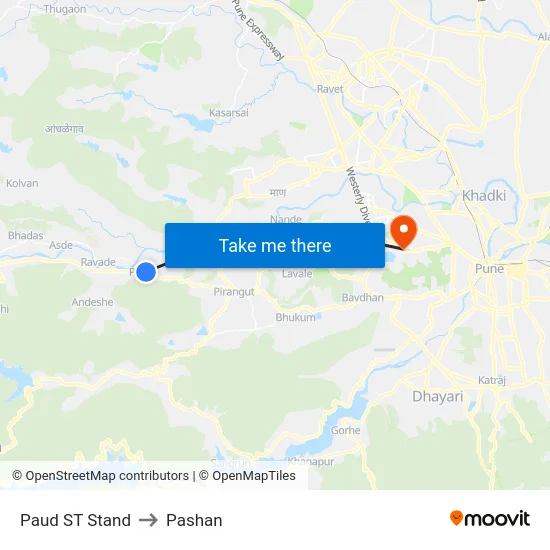 Paud ST Stand to Pashan map