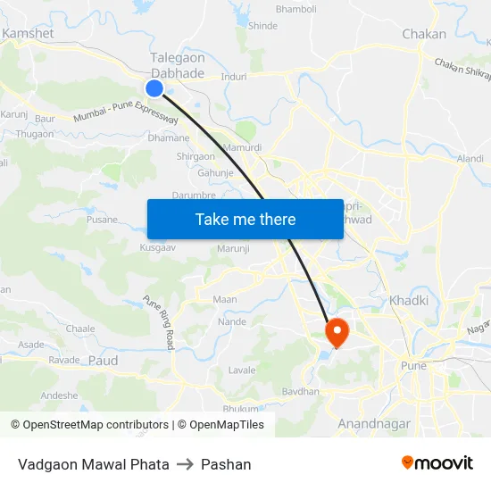 Vadgaon Mawal Phata to Pashan map