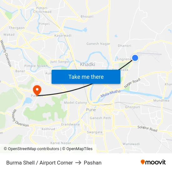 Burma Shell / Airport Corner to Pashan map