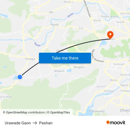 Urawade Gaon to Pashan map