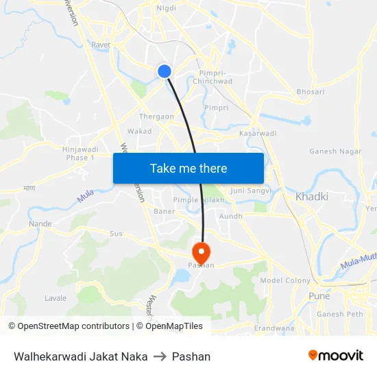 Walhekarwadi Jakat Naka to Pashan map