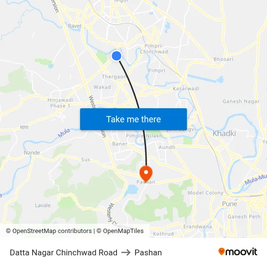Datta Nagar Chinchwad Road to Pashan map